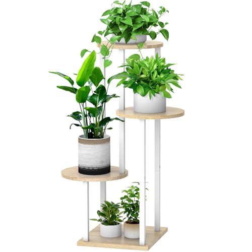 YOCOMEY 4 Tier Hölzern Blumenregal Metall...