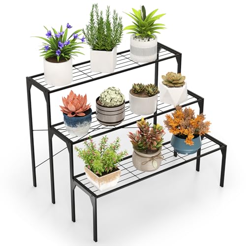 COSTWAY 3-stufige Metall Blumentreppe,...